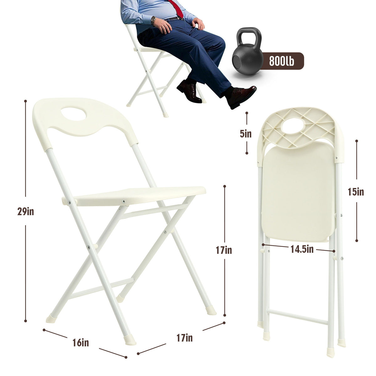 Folding Chairs, Stackable & Waterproof (Set of 4) - White