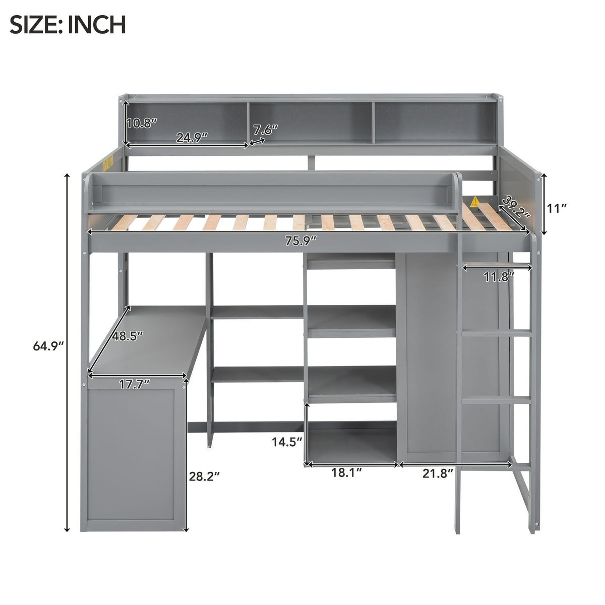 Loft Bed With Built In Desk, Storage Shelves, And Wardrobe
