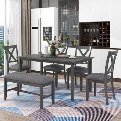 6 Piece Rectangular Dining Table Set With 4 Chairs And Bench
