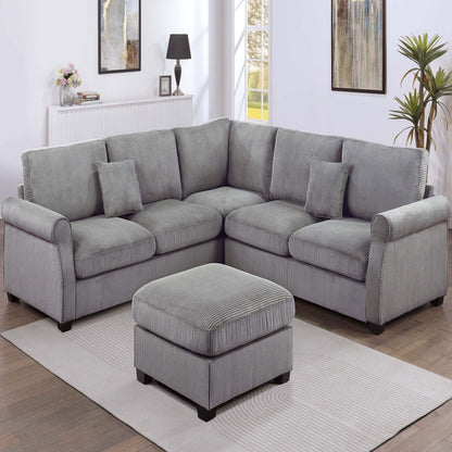 Modern Sectional Set With Corner Wedge, Loveseat, Ottoman & 2 Pillows