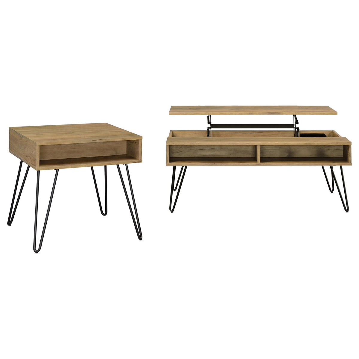 2 Piece Lift Top Coffee And End Table Set With Hairpin Legs - Golden Oak