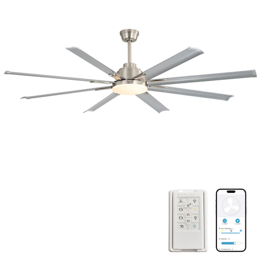DC Motor Ceiling Fan With Dimmable Light And 8 Blade Aluminum Blades - Nickel