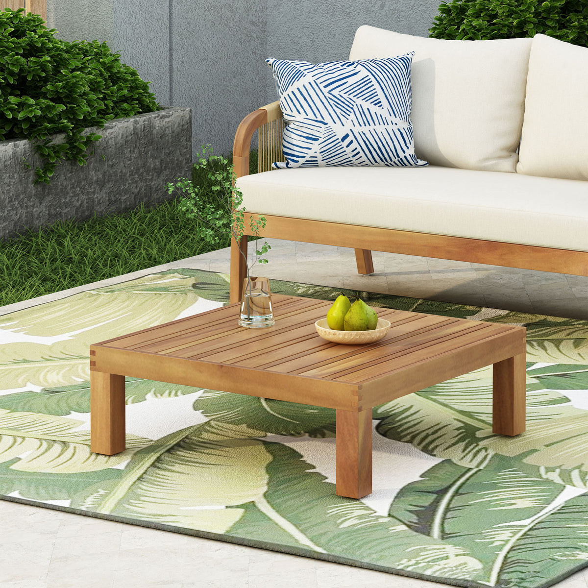 Mythical - Square Outdoor Coffee Table With Frame And Slat Top - Teak