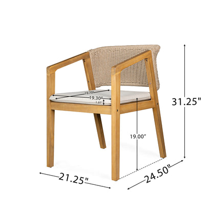 Outdoor Dining Set 1 Table 4 Chairs (Set of 5) - Teak / Beige
