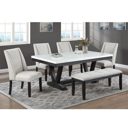 6 Piece Dining Set With Upholstered Chairs & Bench - Antique Black