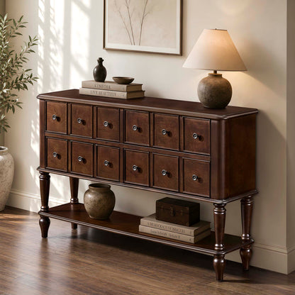 Console Table, Entryway Sofa Table With 4 Storage Drawers And Open Shelf - Espresso