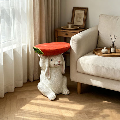 13.39" H X 11.61" W Bunny Side Table With Carrot Top, Cute Rabbit Plant Stand For Indoor & Outdoor Garden Decor
