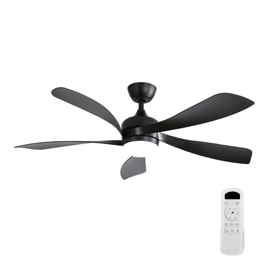 52" Ceiling Fan With 3 Color Dimmable LED Light, 5 Blades, Remote Control, Reversible DC Motor