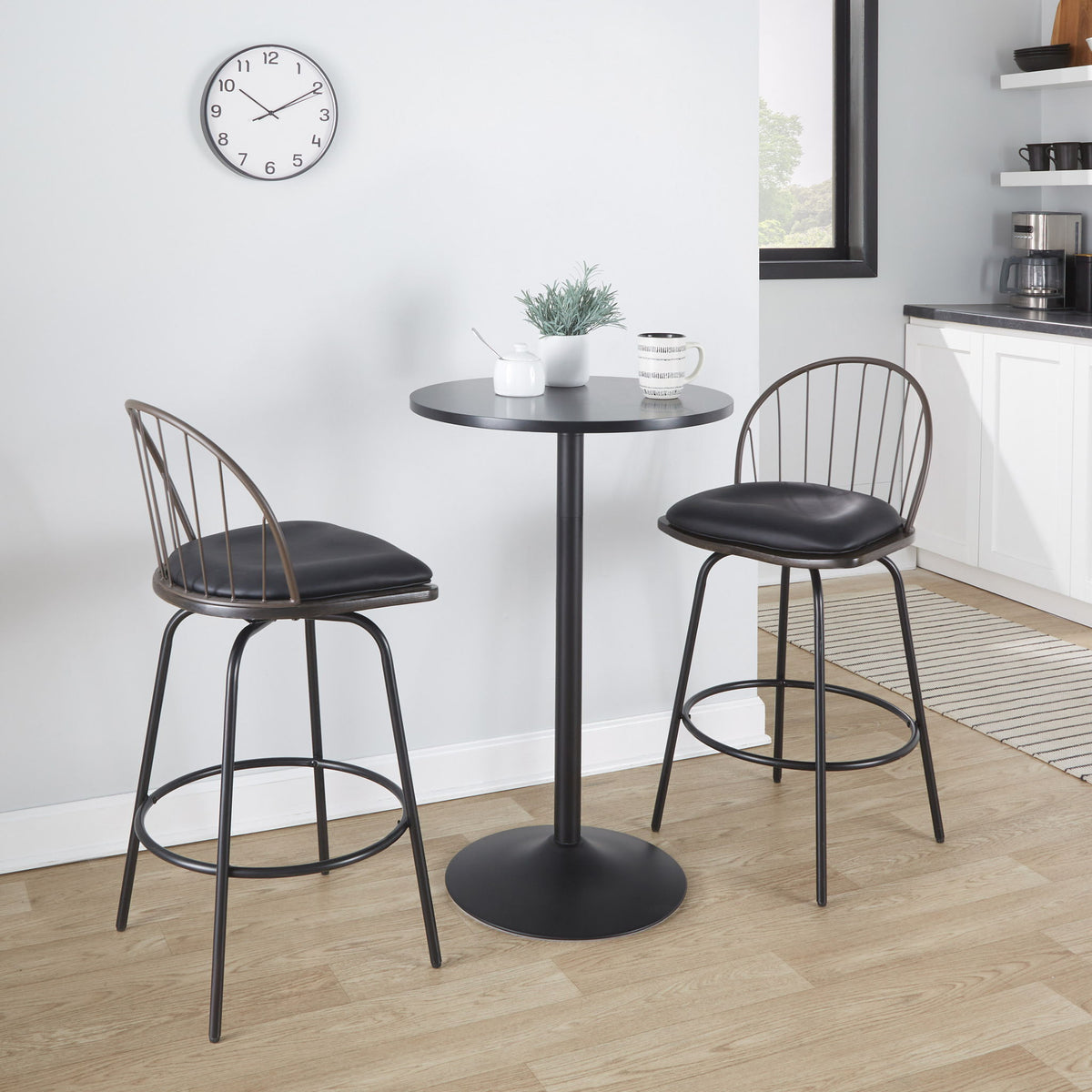 Riley - Claire Farmhouse Fixed Height Counter Stool With Swivel With Round Footrest (Set of 2) - Black / Bronze / Walnut / Brown