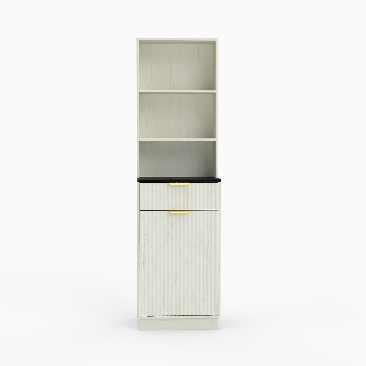 Tall Narrow Fluted Storage Cabinet With Trash Bin Compartment For Kitchen (Trash Can Not Included)