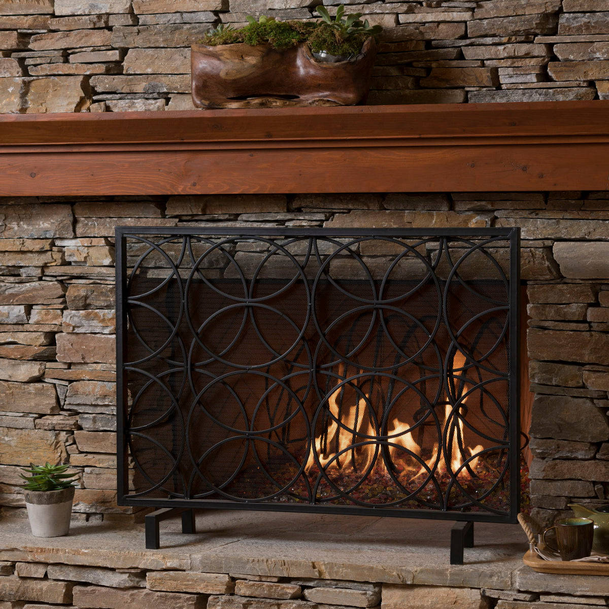 Thayer - Single Panel Iron Fireplace Screen With Geometric Design