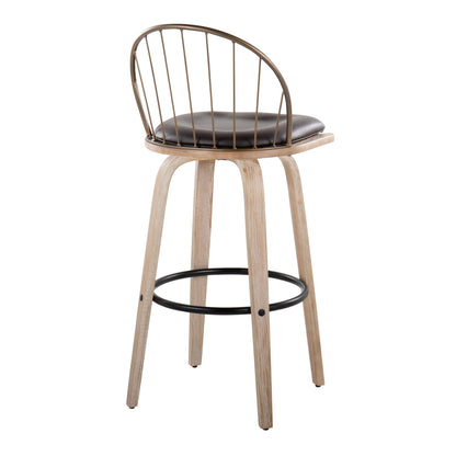 Riley - Industrial / Urban Fixed Height Barstool With Swivel With Removable Cushion (Set of 2) - White Washed / Brown