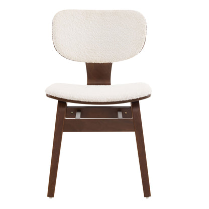 Modern Boucle Fabric Upholstered Side Chair, Bentwood Frame - White / Walnut