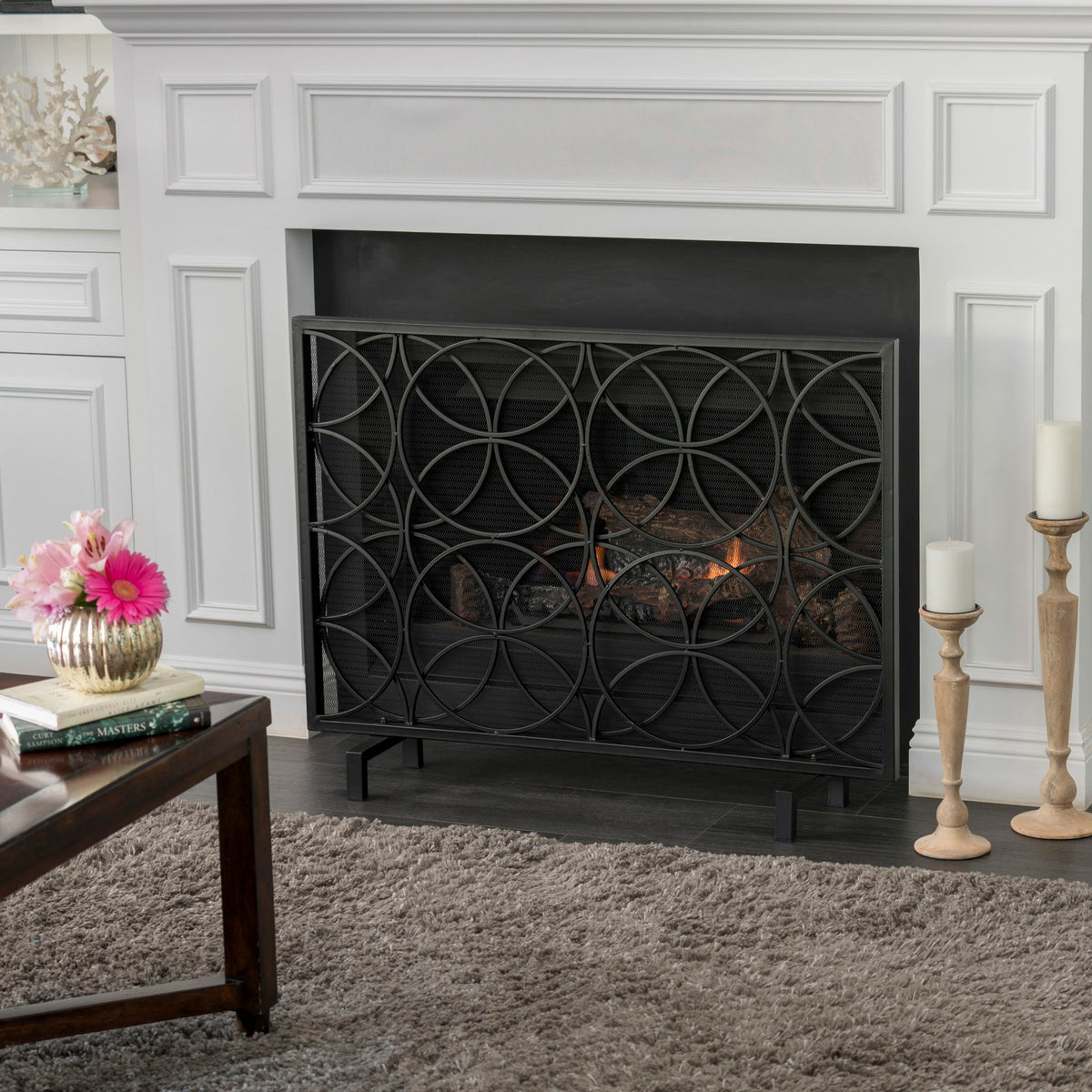 Thayer - Single Panel Iron Fireplace Screen With Geometric Design