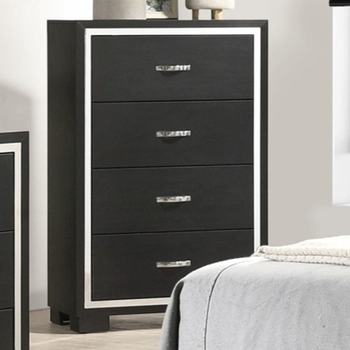 4 Drawer Bedroom Chest With Handles Furniture - Black