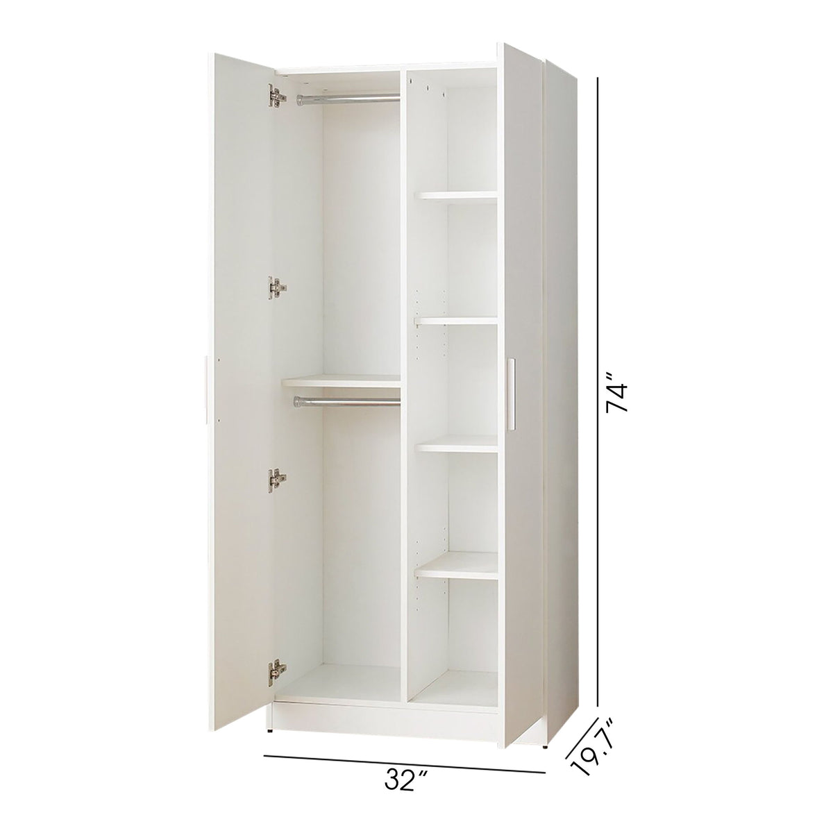 Viviane - Closet With Hanging Bars And 5 Shelves - White