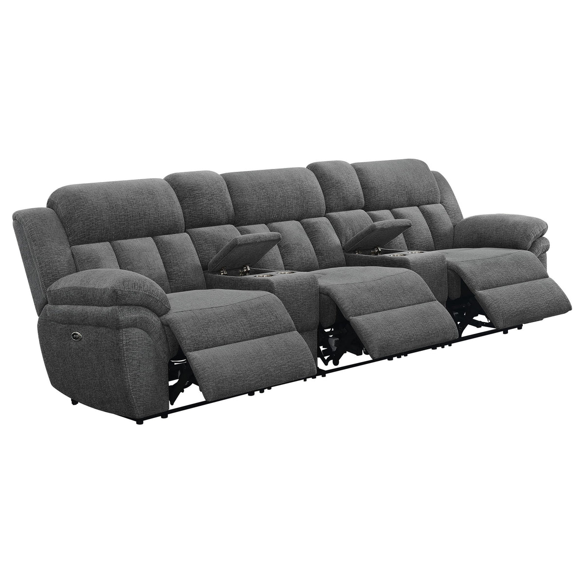 Divine - 5 Piece Power Reclining Home Theater Seating Set With Memory Foam Cushions And Storage Consoles