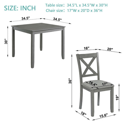 5 Piece Dining Table Set With 4 Chairs For Kitchen - Gray