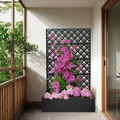 Rhombus Planter Raised Garden Bed With Trellis For Climbing Plants - Black