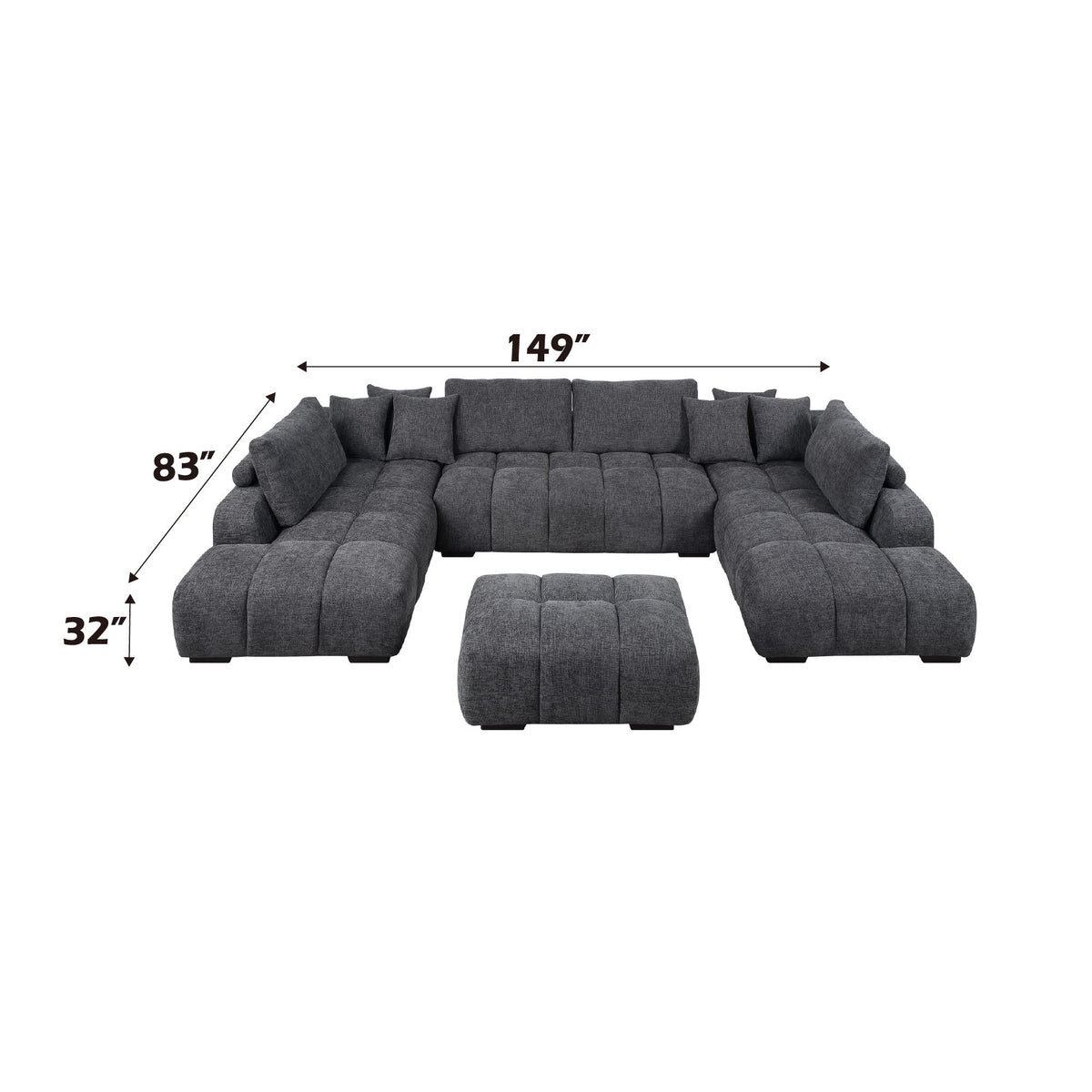 Chosen - Sectional Sofa With Toss Pillows With 2 Chaises With Ottoman - Gray