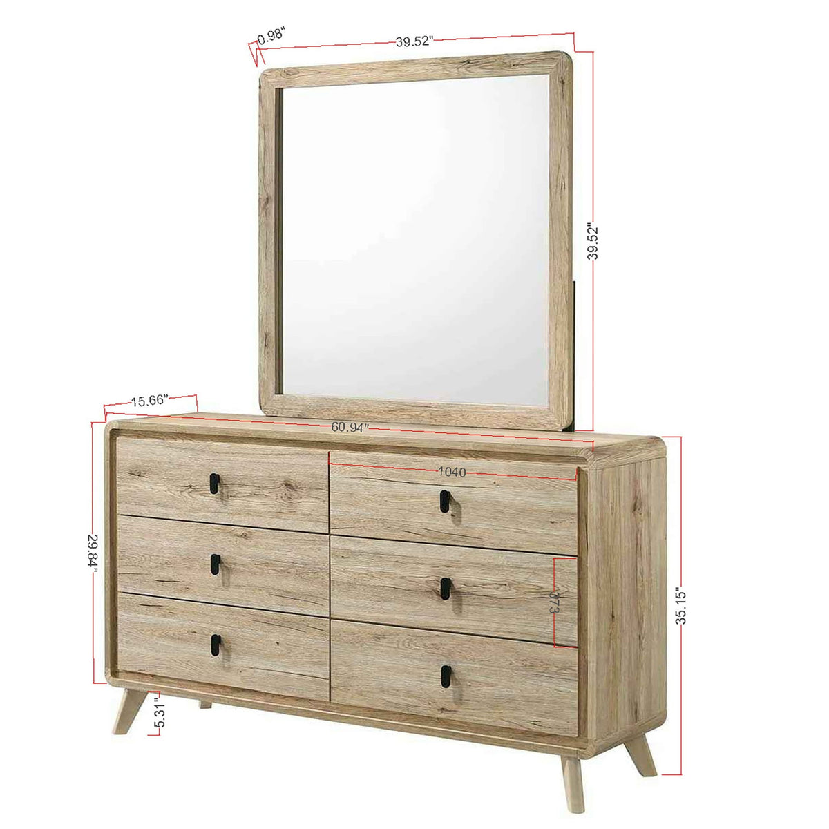 Dresser, 6 Drawers Storage - Beige