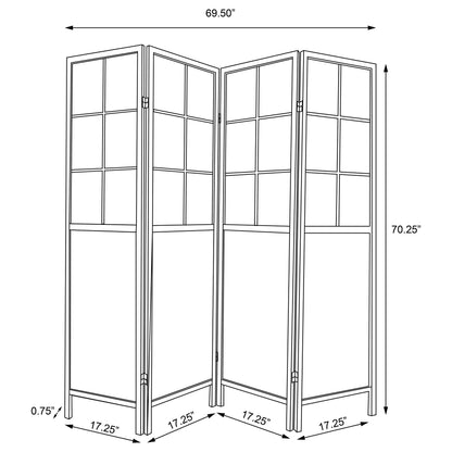Gabby - 4 Panel Divider Folding Shoji Screen With Windowpane Details - Natural