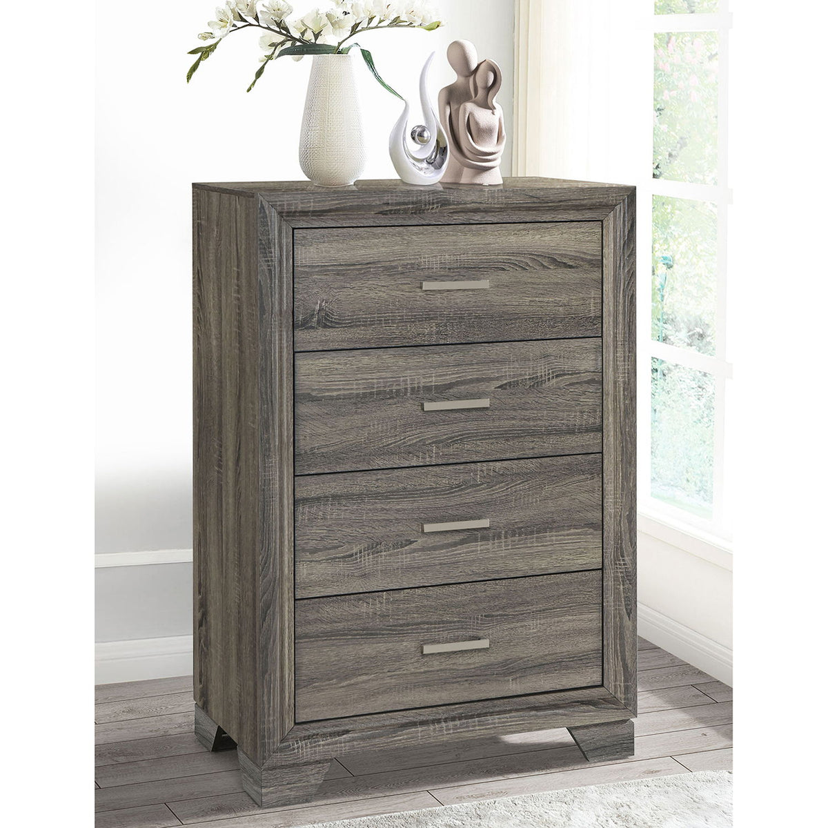 Funston - 4 Drawer Chest Of Drawers With Bar Handles - Brown Oak