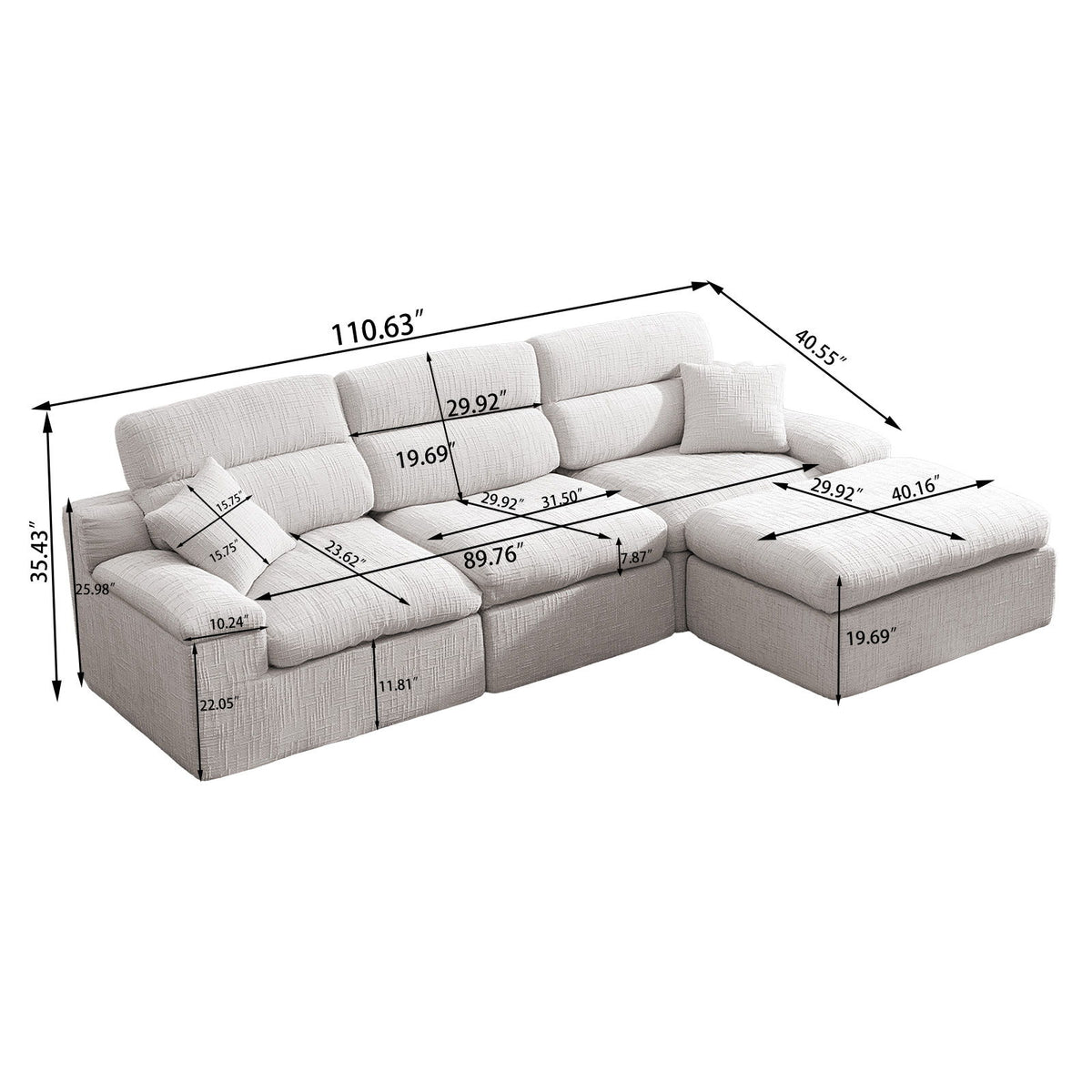 Corner Chaise Sofa With High Backrest