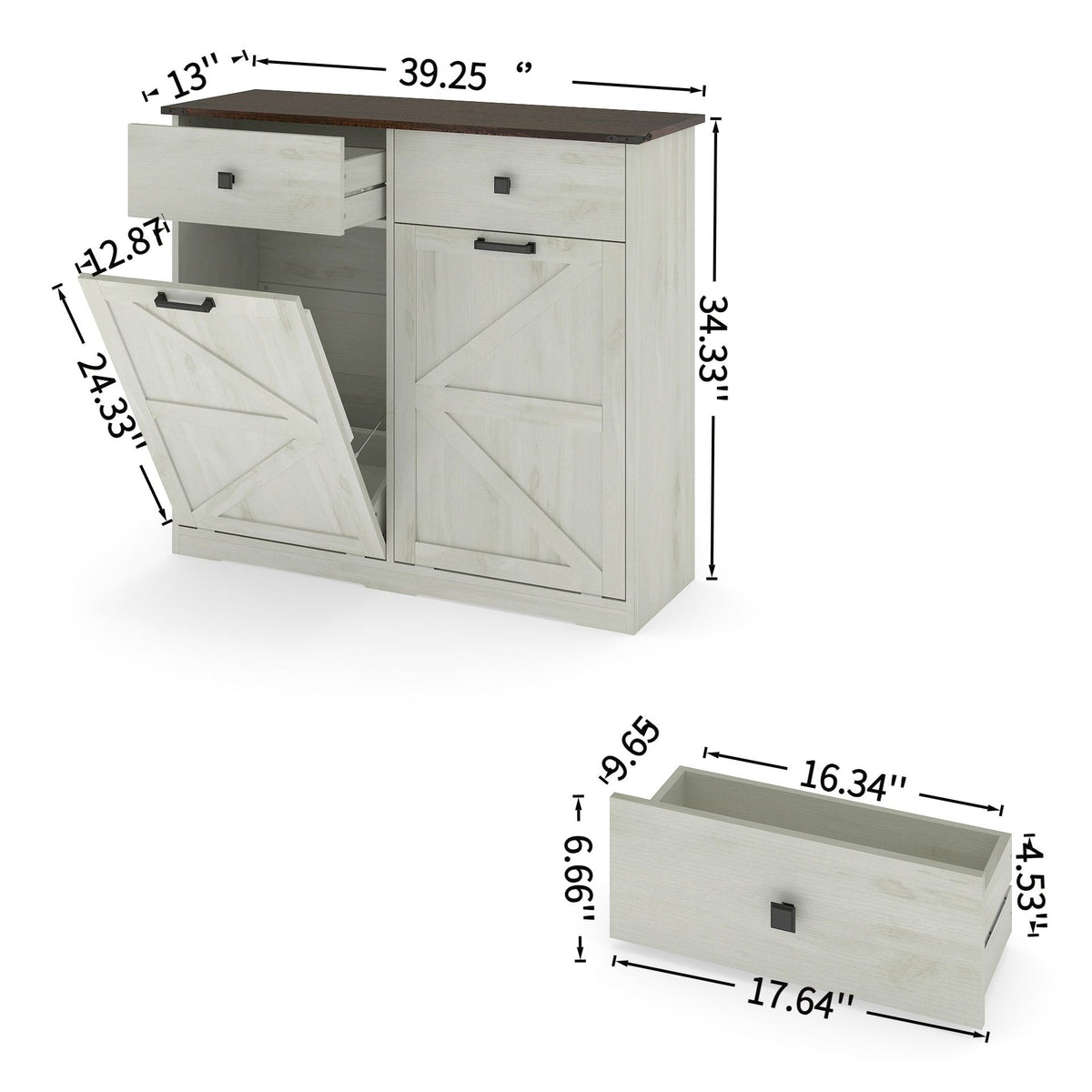 Double Tilt Out Trash Cabinet With Hideaway Drawer And Barn Door Style