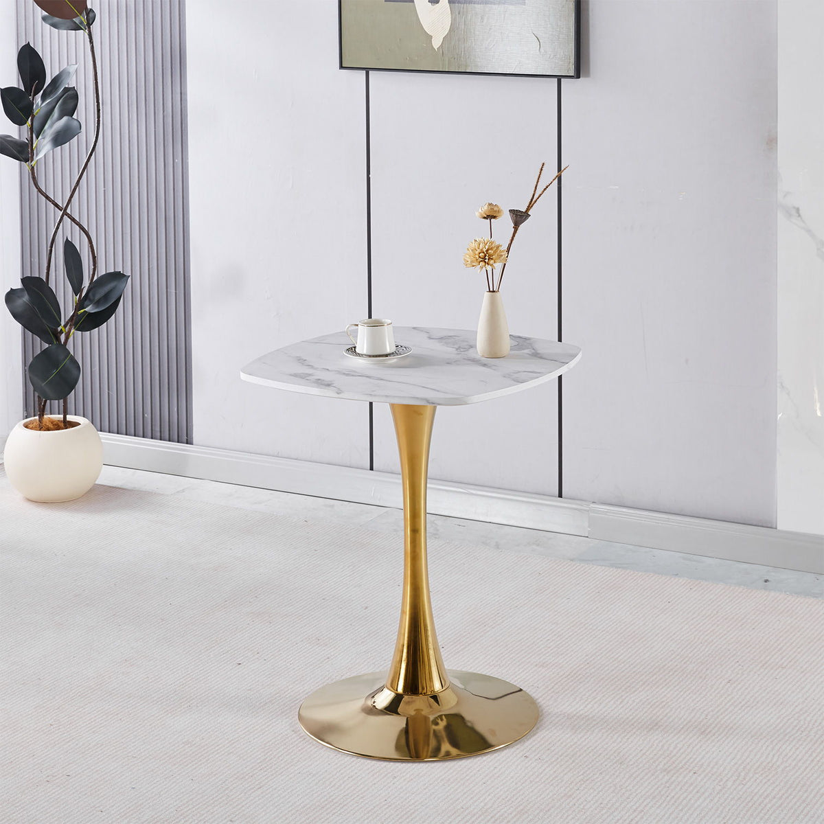 Square Tulip Dining Table For 2 - 4 People - Golden / White