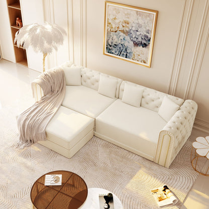 3-In-1 Convertible Sleeper Sofa With Movable Ottoman For Living Room
