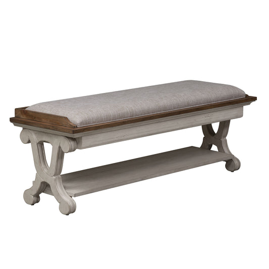 Farmhouse Reimagined - Bed Bench - Antique White / Chestnut Tops