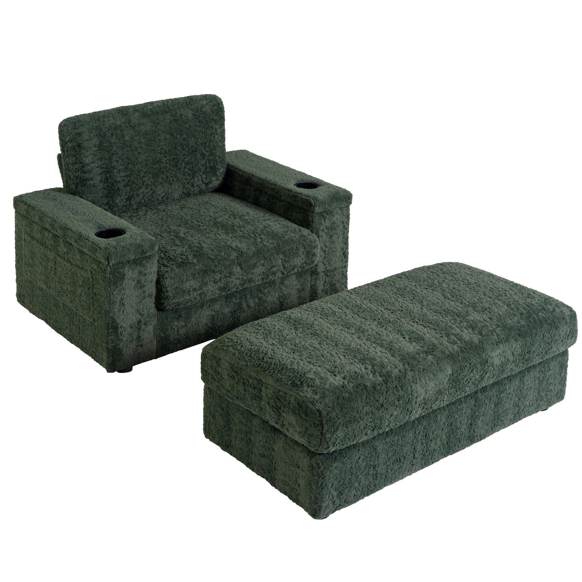 Oversized Chaise Lounge Indoor Rabbit Fur Sofa Bed With Storage Ottoman And Armrests Cup Holders With Deep Seat