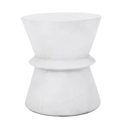 Outdoor Lightweight Concrete End Table With Hourglass Structure - Antique White