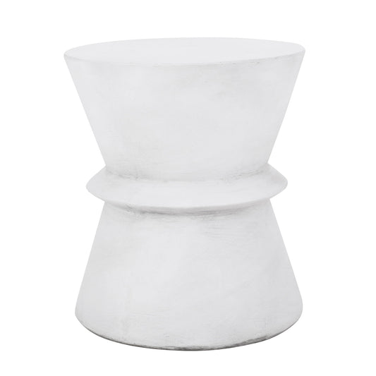 Outdoor Lightweight Concrete End Table With Hourglass Structure - Antique White