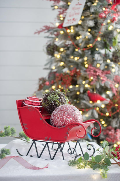 Iron Sleigh Large, Distressed Christmas Santa Sleigh Holiday Decoration