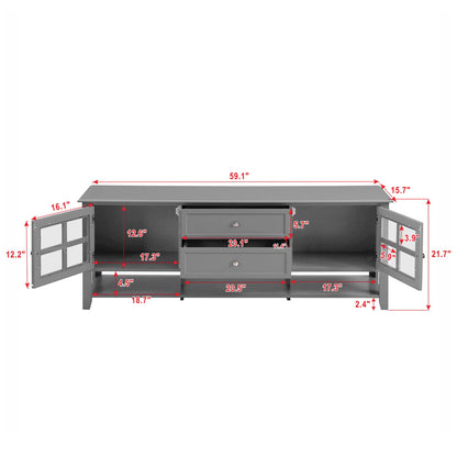 TV Stand, Entertainment Center With Dual Drawers And Hidden Storage, Cabinet With Soft Closing Doors And Sleek Panel Design