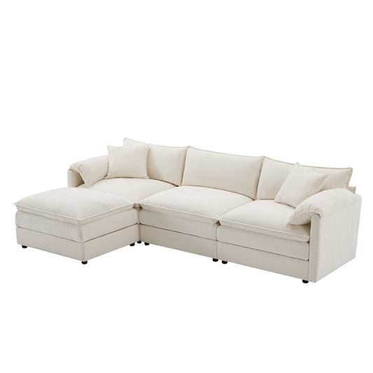 Modular Sectional With Deep And Wide Seat, Cloud Couch Set With Double Cushions Sofa With Movable Ottoman