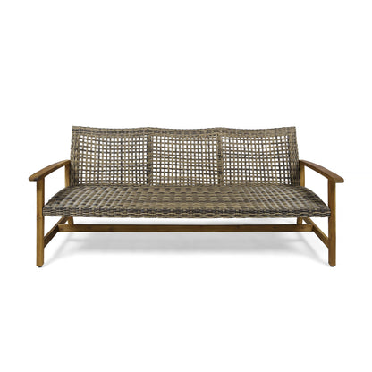 Outdoor 3 Seater Sofa With Rattan Cover - Natural / Gray