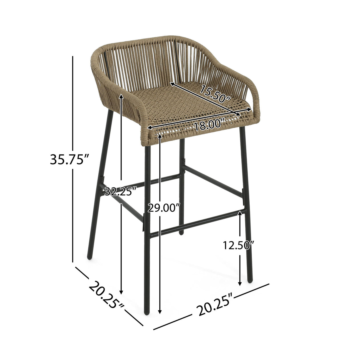 La Push - Outdoor Rope Barstool (Set of 2) - Black / Brown