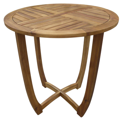 Outdoor Circular Wood Bistro Table With Curved Legs And Slat Panel Table Top - Teak