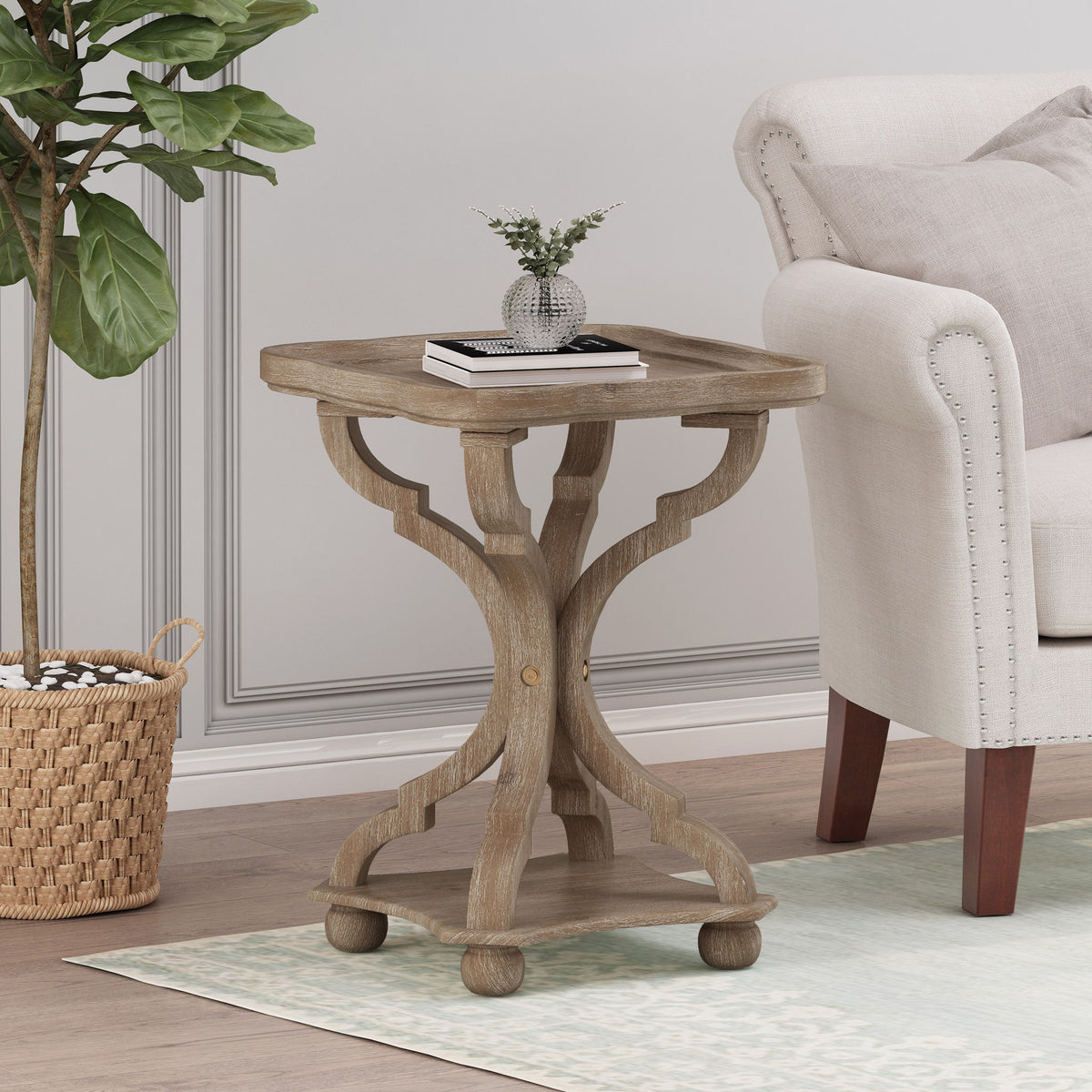 French Country Accent Table With Hourglass Design - Natural