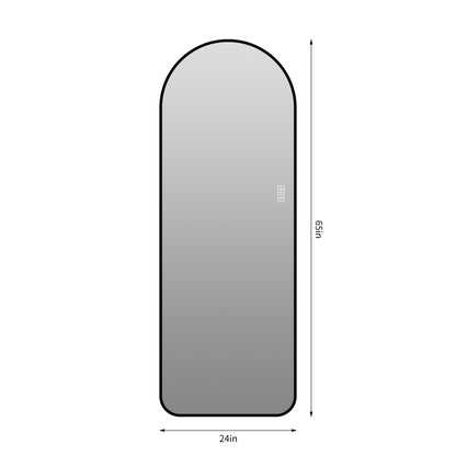 65" X 24" Arched LED Full Length Mirror With Frame, 3 Color Temperatures & Stepless Dimming - Black