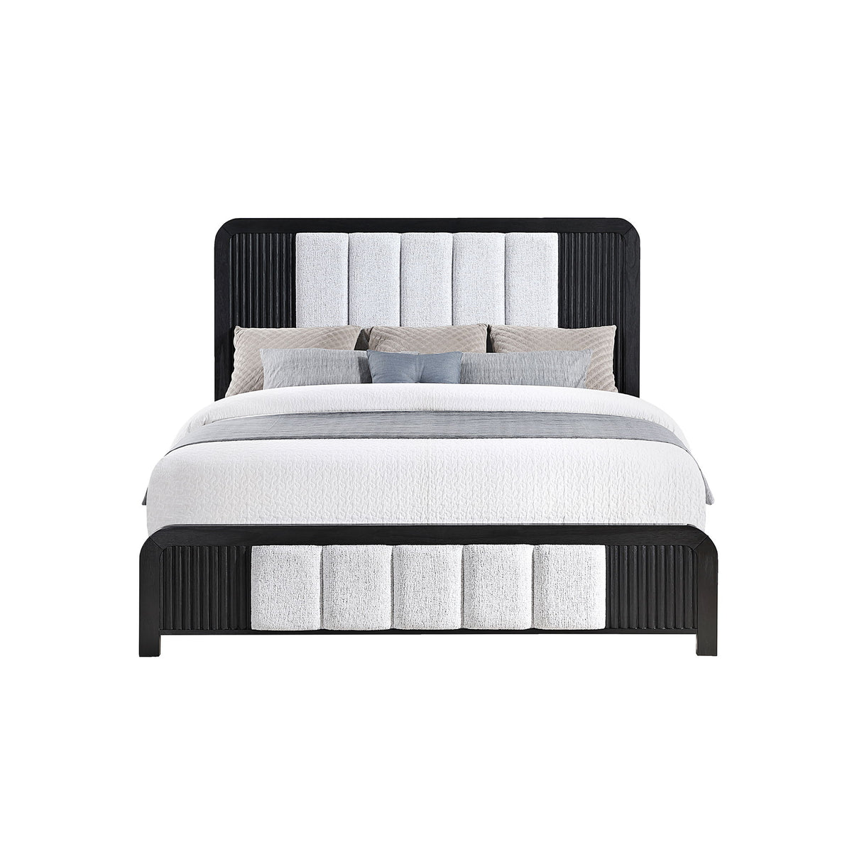 Beverly - Queen Bed With Fluted Detailing, Upholstered Headboard And Footboard, Low Profile Design - Black White