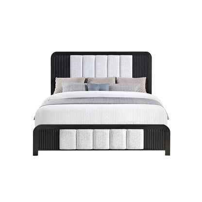 Beverly - Queen Bed With Fluted Detailing, Upholstered Headboard And Footboard, Low Profile Design - Black White