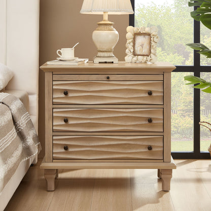 Nightstand With Charging Station, Bedside Table, 3 Drawers, USB And Type - C Ports