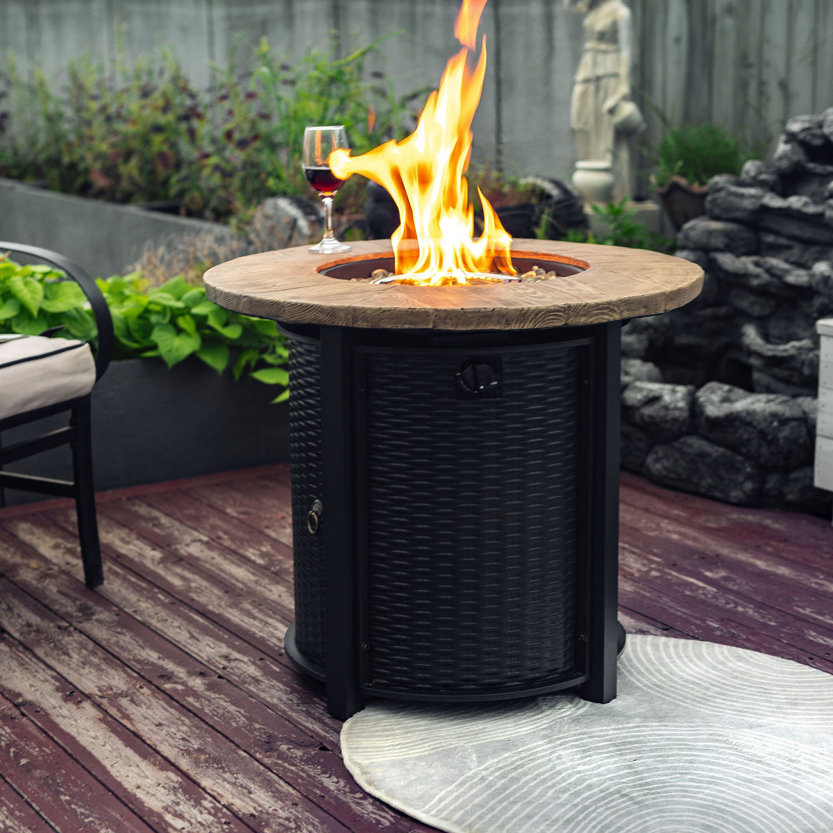 Propane Gas Fire Pit Table, 50000 Btu Round Steel Fire Pit