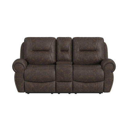 Topeka - Loveseat With Console, Hidden Cups - Rocky Brown