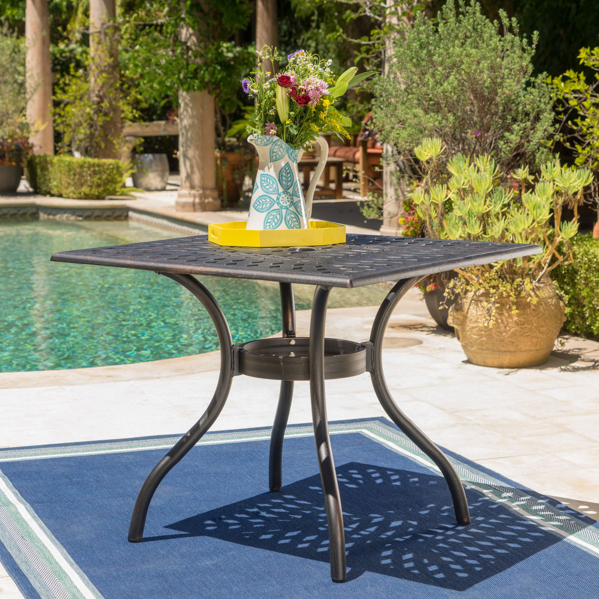 Enchantia - Outdoor Square Dining Table With Weave Tabletop And Flared Legs - Copper