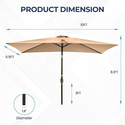 Rectangular Patio Umbrella With Crank Tilt, Polyester UV-Resistant Canopy